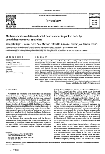 Mathematical simulation of radial heat transfer in packed beds by pseudohomogeneous modeling