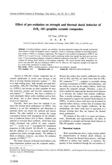 Effect of pre-oxidation on strength and thermal shock behavior of ZrB2 -SiC-graphite ceramic composi