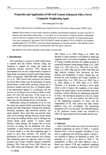Properties and Application of Oil-well Cement Enhanced with a Novel Composite Toughening Agent