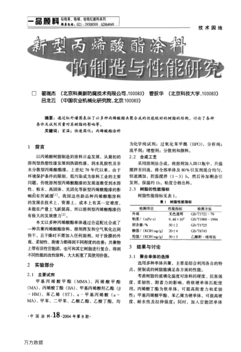 新型丙烯酸酯涂料的制造與性能研究