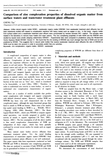 Comparison of zinc complexation properties of dissolved organic matter from surface waters and waste