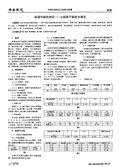 殘液中銻的測定——火焰原子吸收光譜法