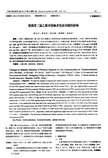 低濃度三氯乙烯對(duì)接觸者免疫功能的影響