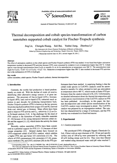 Thermal decomposition and cobalt species transformation of carbon nanotubes supported cobalt catalys
