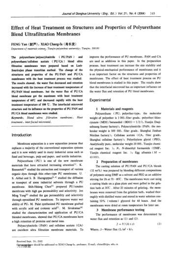 Effect of Heat Treatment on Structures and Properties of Polyurethane Blend Ultrafiltration Membrane