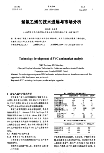聚氯乙烯的技術(shù)進(jìn)展與市場(chǎng)分析