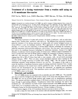 Treatment of a dyeing wastewater from a woolen mill using an A/O membrane bio-reactor