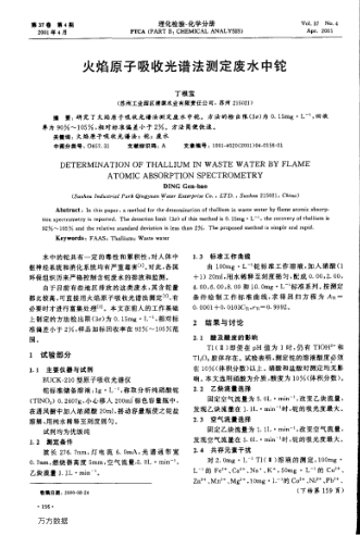 火焰原子吸收光譜法測定廢水中鉈