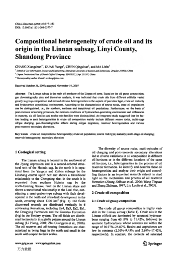 Compositional heterogeneity of crude oil and its origin in the Linnan subsag, Linyi County, Shandong