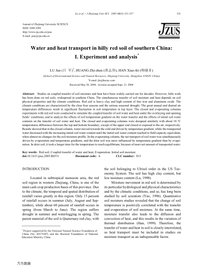 Water and heat transport in hilly red soil of southern China: I. Experiment and analysis