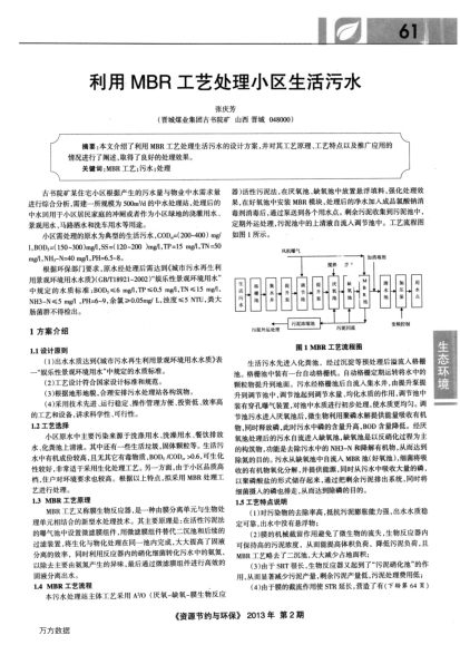 利用MBR工藝處理小區(qū)生活污水