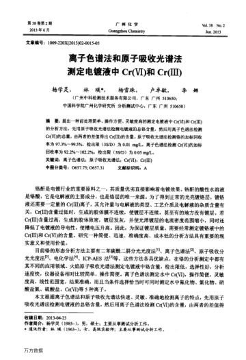 離子色譜法和原子吸收光譜法測定電鍍液中Cr(Ⅵ)和Cr(Ⅲ)