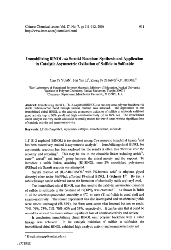 Immobilizing BINOL via Suzuki Reaction: Synthesis and Application in Catalytic Asymmetric Oxidation 