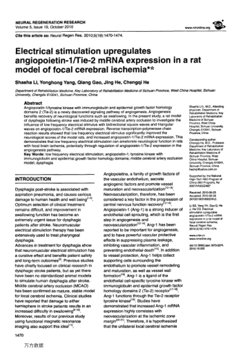 Electrical stimulation upregulates angiopoietin-1/Tie-2 mRNA expression in a rat model of focal cere
