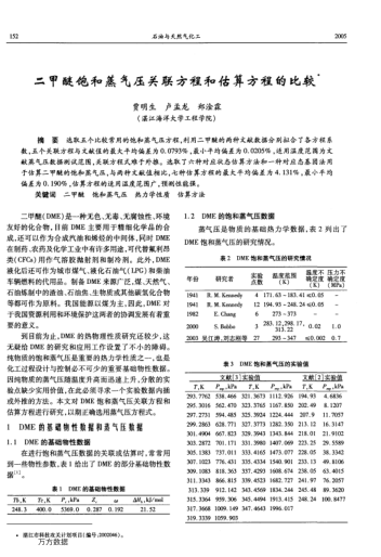 二甲醚飽和蒸氣壓關(guān)聯(lián)方程和估算方程的比較