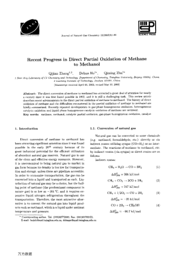 Recent Progress in Direct Partial Oxidation of Methane to Methanol
