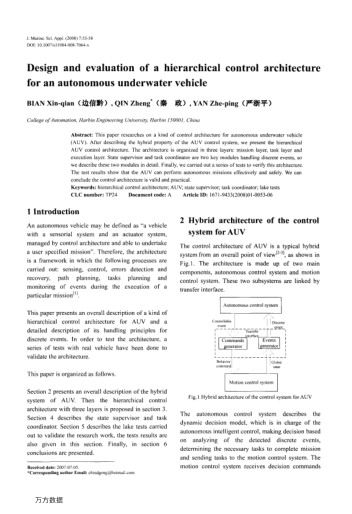 Design and evaluation of a hierarchical control architecture for an autonomous underwater vehicle