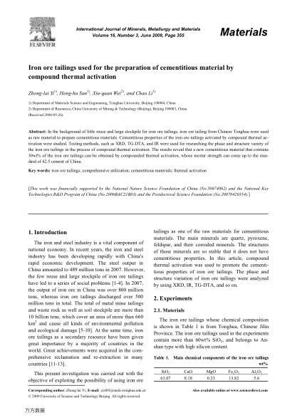 Iron ore tailings used for the preparation of cementitious material by compound thermal activation