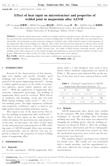 Effect of heat input on microstructure and properties of welded joint in magnesium alloy AZ31B