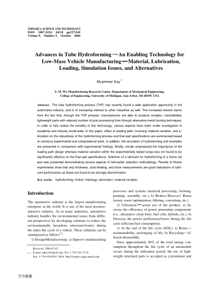 Advances in Tube Hydroforming - An Enabling Technology for Low-Mass Vehicle Manufacturing - Material