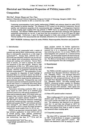 Electrical and Mechanical Properties of PMMA/nano-ATO Composites