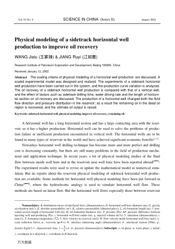 Physical modeling of a sidetrack horizontal wellproduction to improve oil recovery