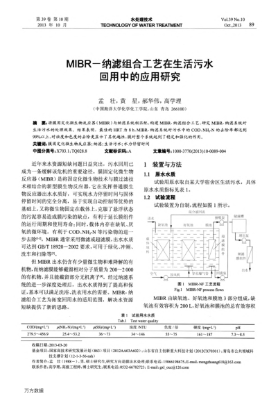MIBR——納濾組合工藝在生活污水回用中的應(yīng)用研究