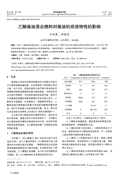 乙醇柴油混合燃料對柴油機(jī)排放特性的影響