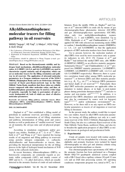 Alkyldibenzothiophenes:molecular tracers for filling pathway in oil reservoirs