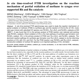 In situ time-resolved FTIR investigation on the reaction mechanism of partial oxidation of methane t