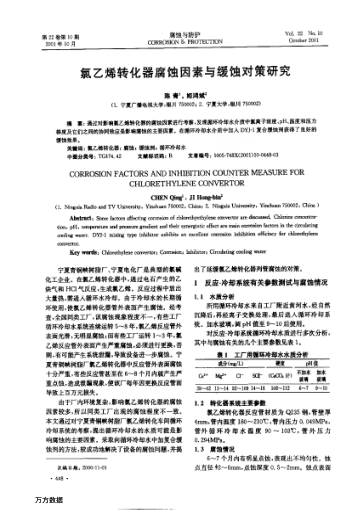 氯乙烯轉(zhuǎn)化器腐蝕因素與緩蝕對(duì)策研究