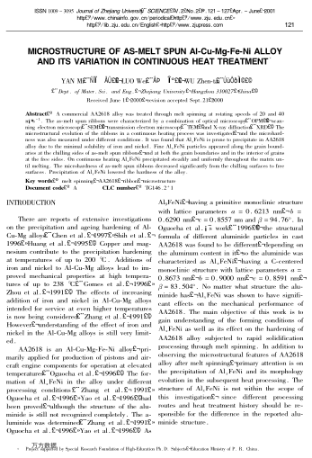 MICROSTRUCTURE OF AS-MELT SPUN Al-Cu-Mg-Fe-Ni ALLOY AND ITS VARIATION IN CONTINUOUS HEAT TREATMENT