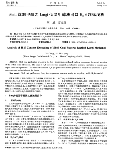 Shell煤制甲醇之Lurgi低溫甲醇洗出口H_2S超標(biāo)淺析