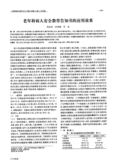 老年科病人安全教育告知書的應用效果