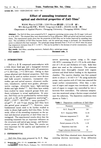 Effect of annealing treatment on optical and electrical properties of ZnO films