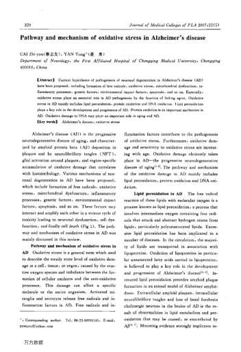 Pathway and mechanism of oxidative stress in Alzheimer's disease