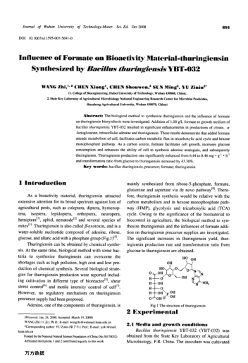 Influence of Formate on Bioactivity Material-thuringiensin Synthesized by Bacillus thuringiensis YBT