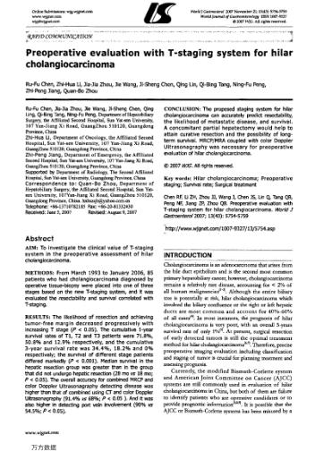 Preoperative evaluation with T-staging system for hilar cholangiocarcinoma