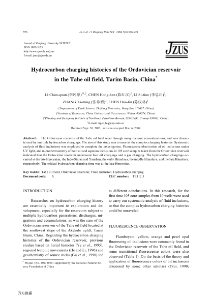 Hydrocarbon charging histories of the Ordovician reservoir in the Tahe oil field, Tarim Basin, China