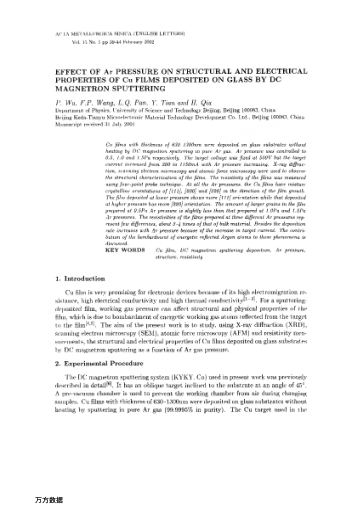 EFFECT OF Ar PRESSURE ON STRUCTURAL AND ELECTRICAL PROPERTIES OF Cu FILMS DEPOSITED ON GLASS BY DC M