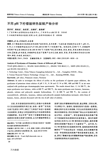 不同pH下檸檬酸鉀熱裂解產(chǎn)物分析