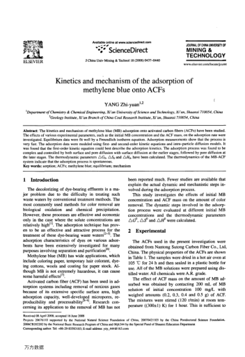 Kinetics and mechanism of the adsorption of methylene blue onto ACFs
