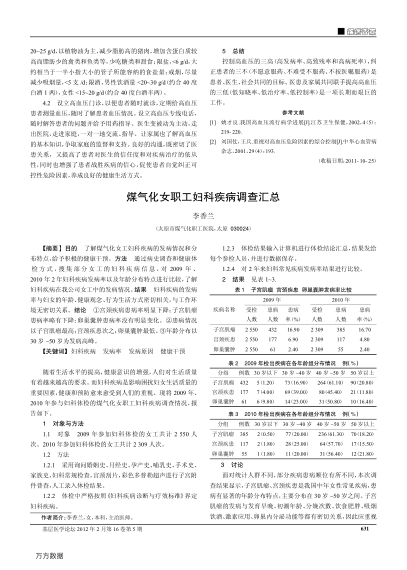 煤氣化女職工婦科疾病調查匯總