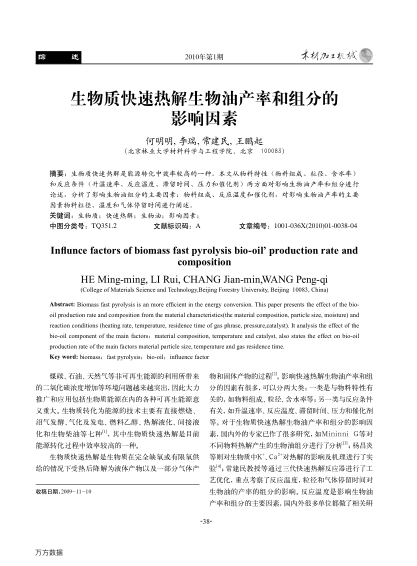 生物質(zhì)快速熱解生物油產(chǎn)率和組分的影響因素