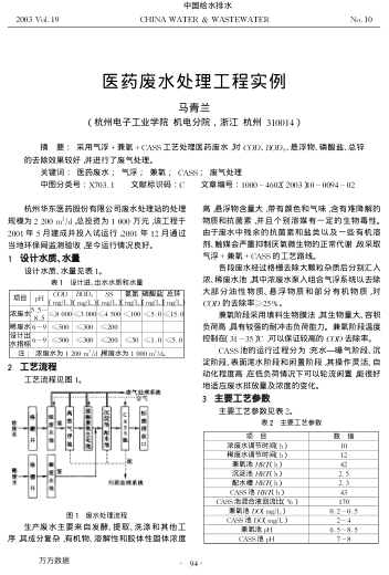 醫(yī)藥廢水處理工程實例