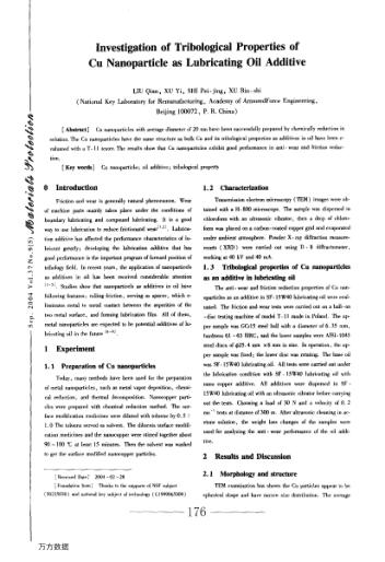 Investigation of Tribological Properties of Cu Nanoparticle as Lubricating Oil Additive
