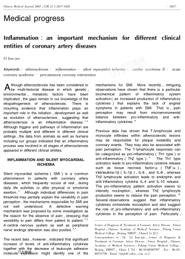Inflammation: an important mechanism for different clinical entities of coronary artery diseases