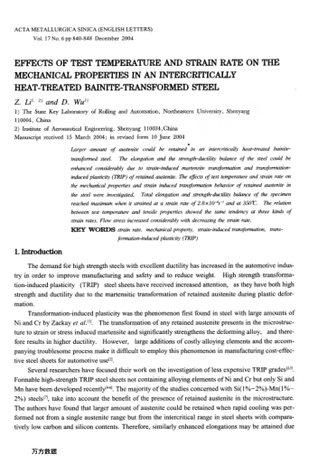 EFFECTS OF TEST TEMPERATURE AND STRAIN RATE ON THE MECHANICAL PROPERTIES IN AN INTERCRITICALLY HEAT-