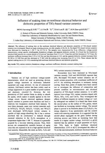 Influence of soaking time on nonlinear electrical behavior and dielectric properties of TiO_2-based 