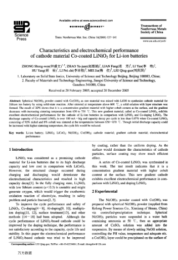 Characteristics and electrochemical performance of cathode material Co-coated LiNiO2 for Li-ion batt